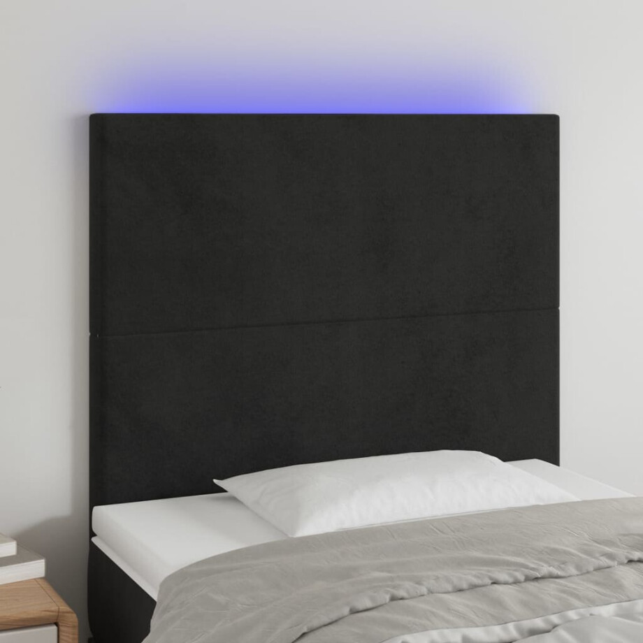 vidaXL Hoofdbord LED 100x5x118/128 cm fluweel zwart afbeelding 1