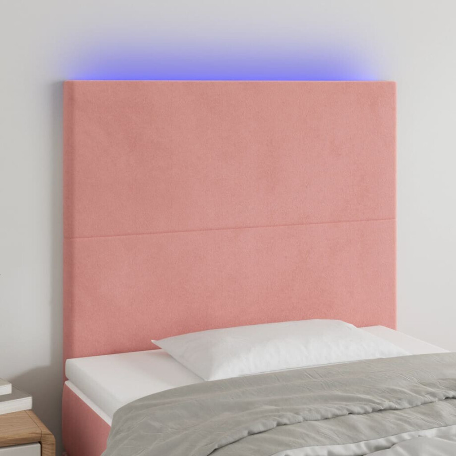 vidaXL Hoofdbord LED 100x5x118/128 cm fluweel roze afbeelding 1