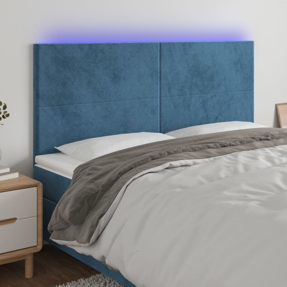 vidaXL Hoofdbord LED 180x5x118/128 cm fluweel donkerblauw afbeelding 1