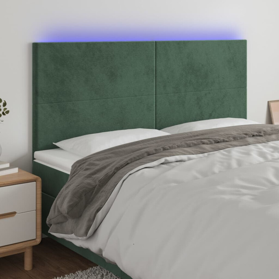 vidaXL Hoofdbord LED 200x5x118/128 cm fluweel donkergroen vidaXL Hoofdbord LED 200x5x118/128 cm fluweel donkergroen afbeelding 1