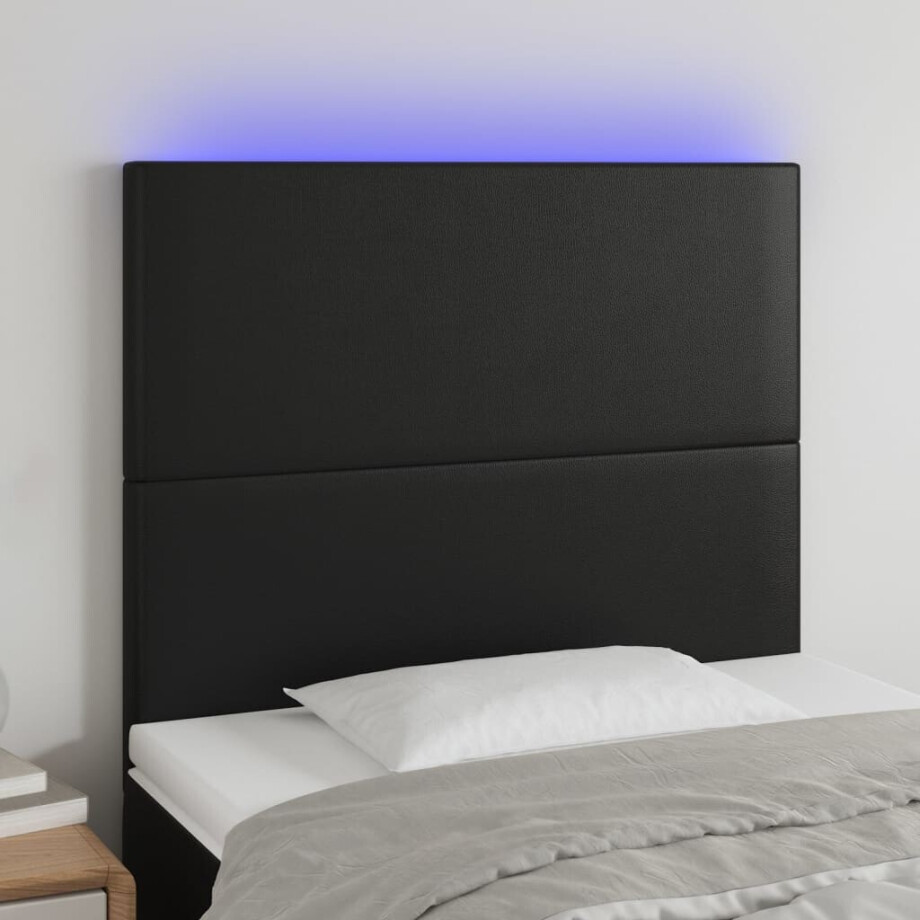 vidaXL Hoofdbord LED 80x5x118/128 cm kunstleer zwart afbeelding 1