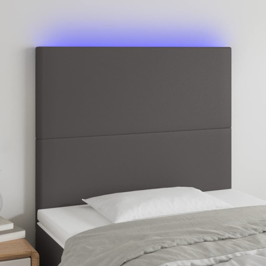 vidaXL Hoofdbord LED 80x5x118/128 cm kunstleer grijs afbeelding 1