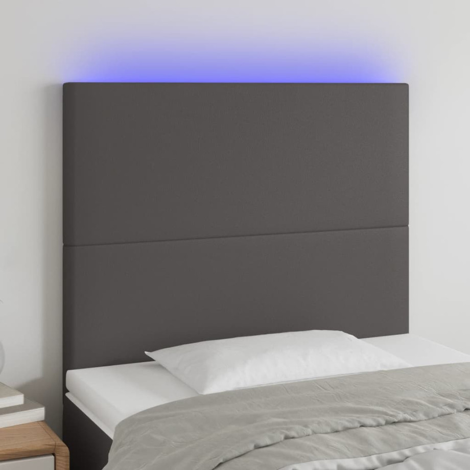 vidaXL Hoofdbord LED 90x5x118/128 cm kunstleer grijs afbeelding 1