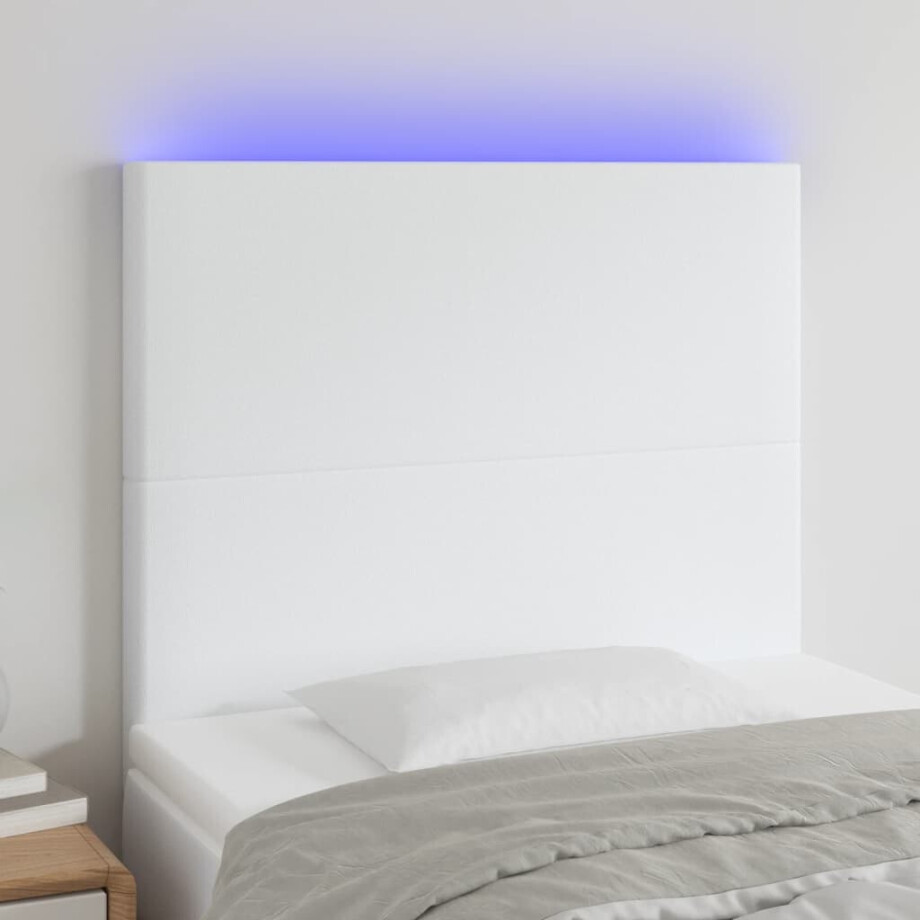 vidaXL Hoofdbord LED 100x5x118/128 cm kunstleer wit vidaXL Hoofdbord LED 100x5x118/128 cm kunstleer wit afbeelding 1