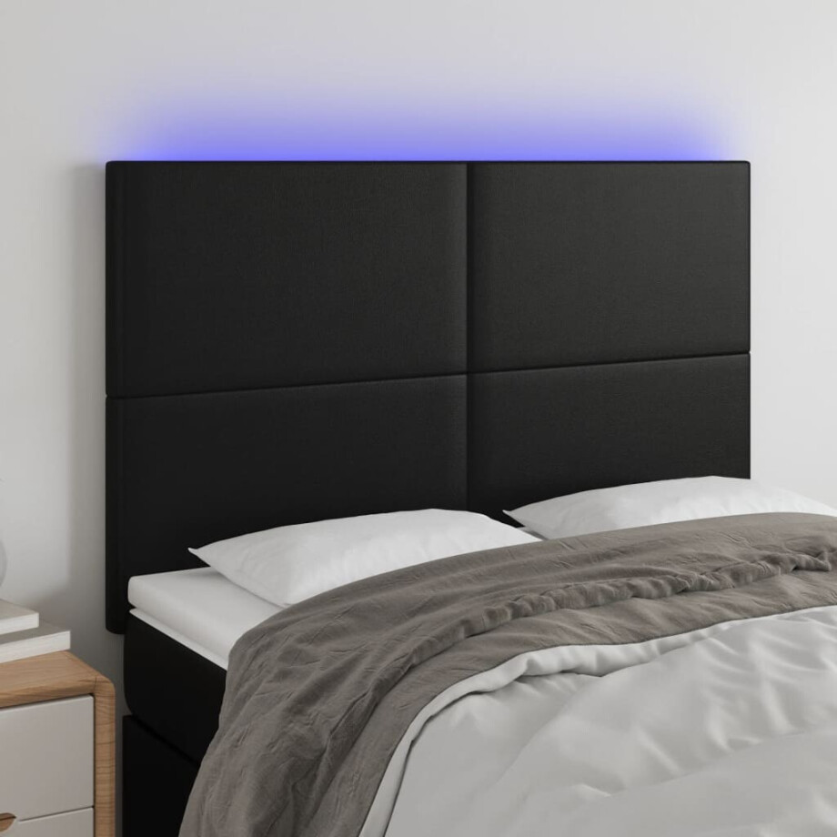 vidaXL Hoofdbord LED 144x5x118/128 cm kunstleer zwart vidaXL Hoofdbord LED 144x5x118/128 cm kunstleer zwart afbeelding 1