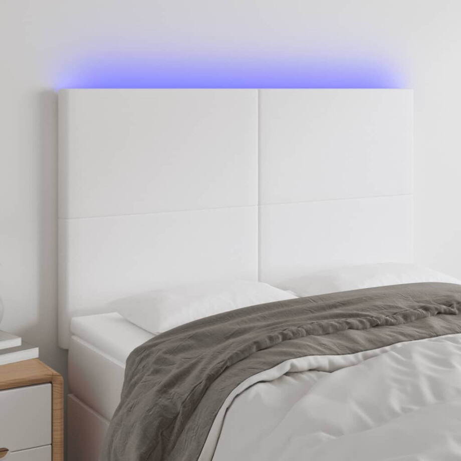 vidaXL Hoofdbord LED 144x5x118/128 cm kunstleer wit afbeelding 1