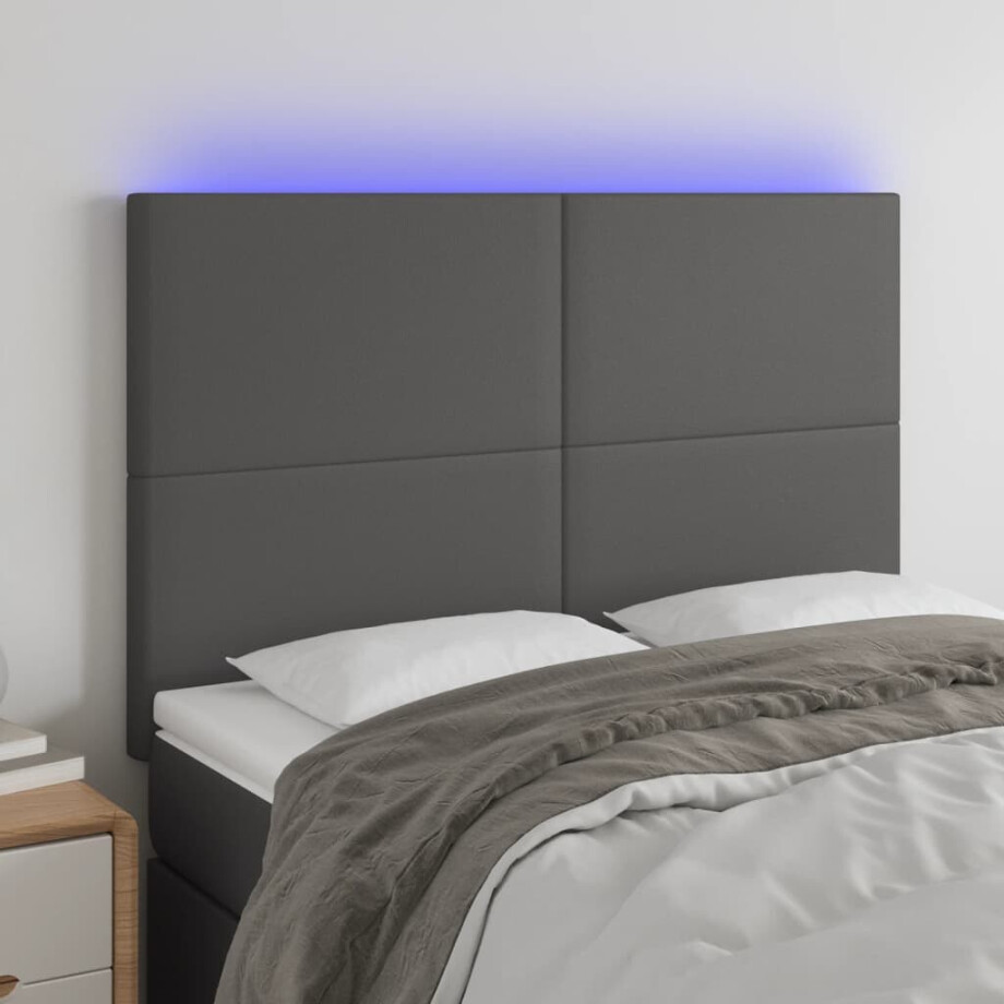vidaXL Hoofdbord LED 144x5x118/128 cm kunstleer grijs afbeelding 1