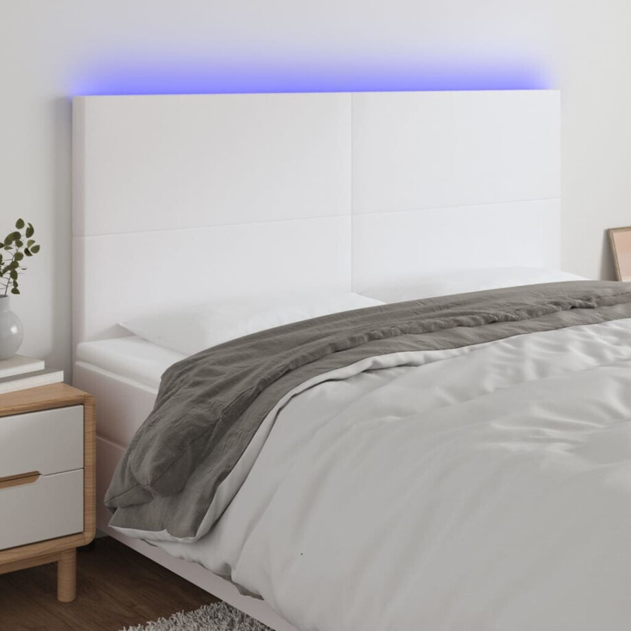 vidaXL Hoofdbord LED 160x5x118/128 cm kunstleer wit afbeelding 1