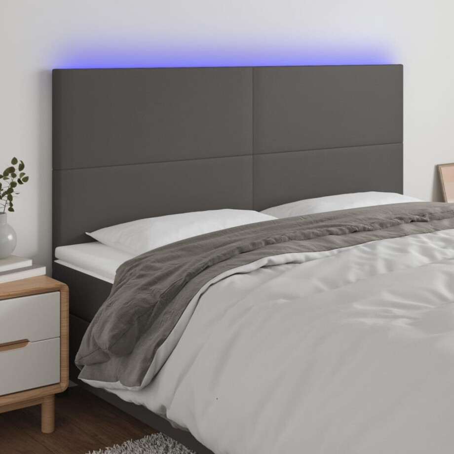 vidaXL Hoofdbord LED 160x5x118/128 cm kunstleer grijs afbeelding 1