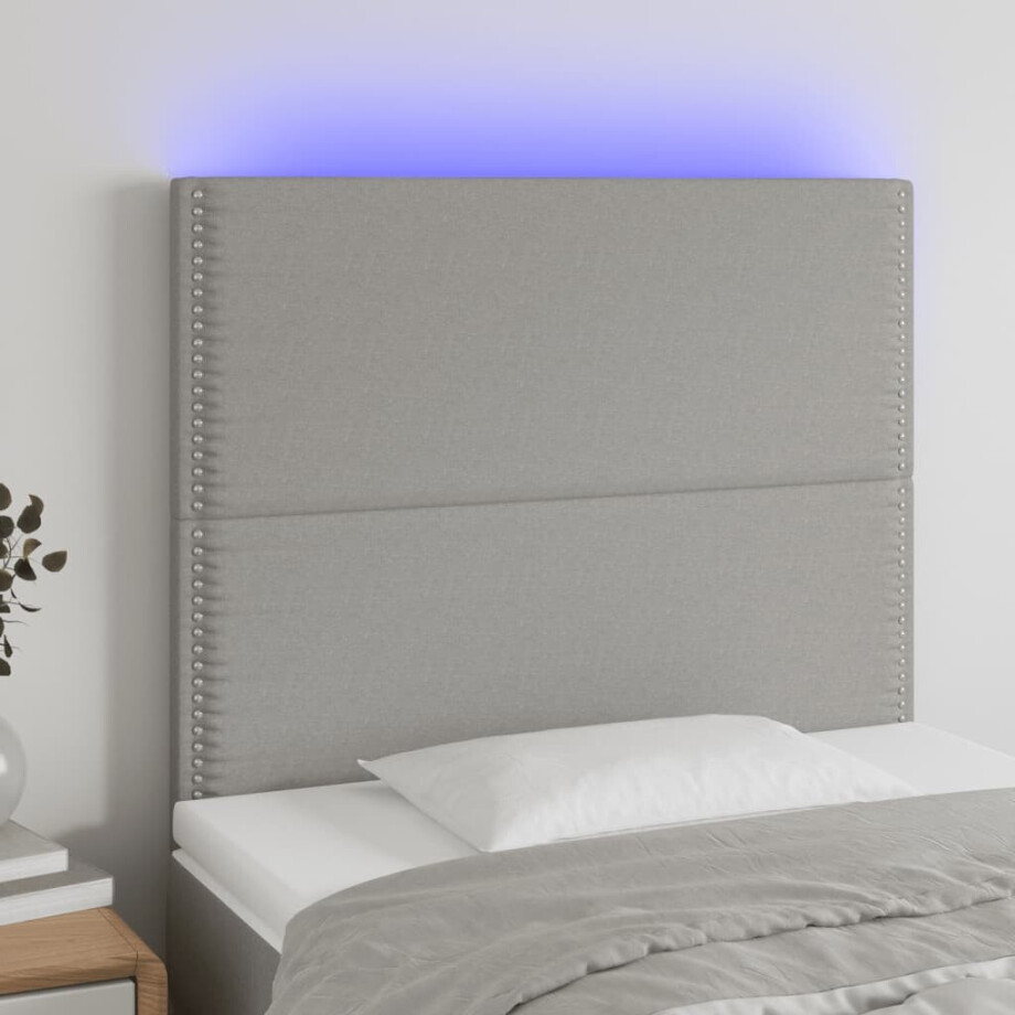 vidaXL Hoofdbord LED 90x5x118/128 cm stof lichtgrijs vidaXL Hoofdbord LED 90x5x118/128 cm stof lichtgrijs afbeelding 1
