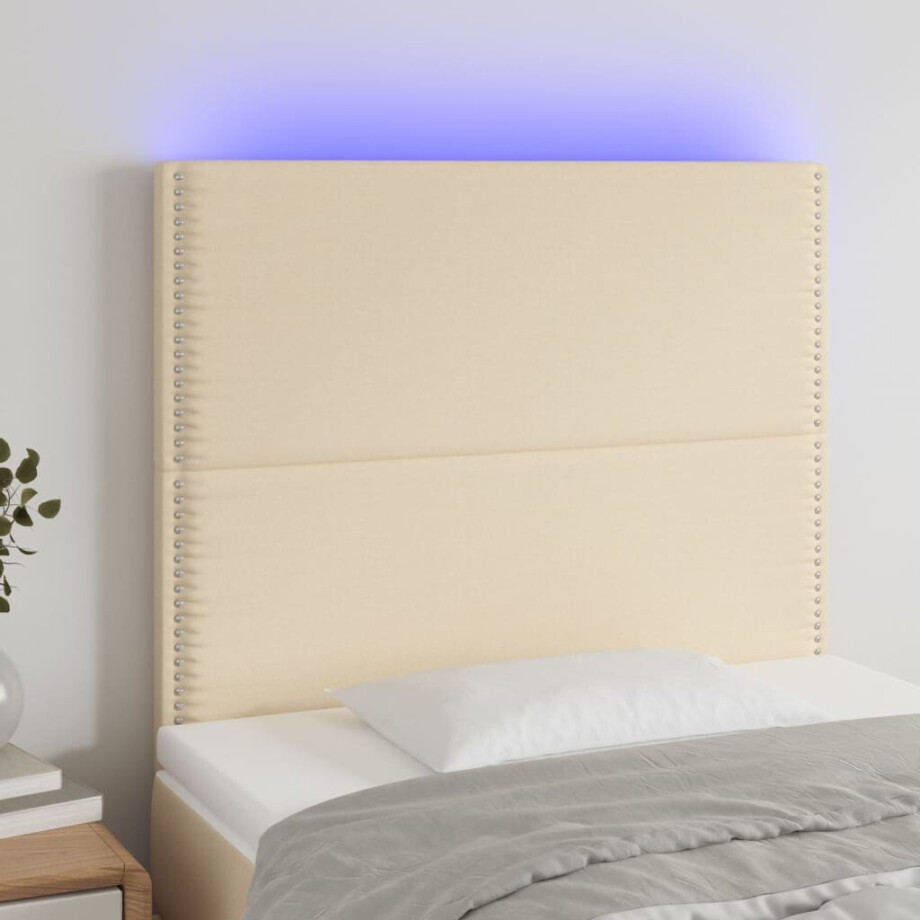 vidaXL Hoofdbord LED 90x5x118/128 cm stof crèmekleurig afbeelding 1
