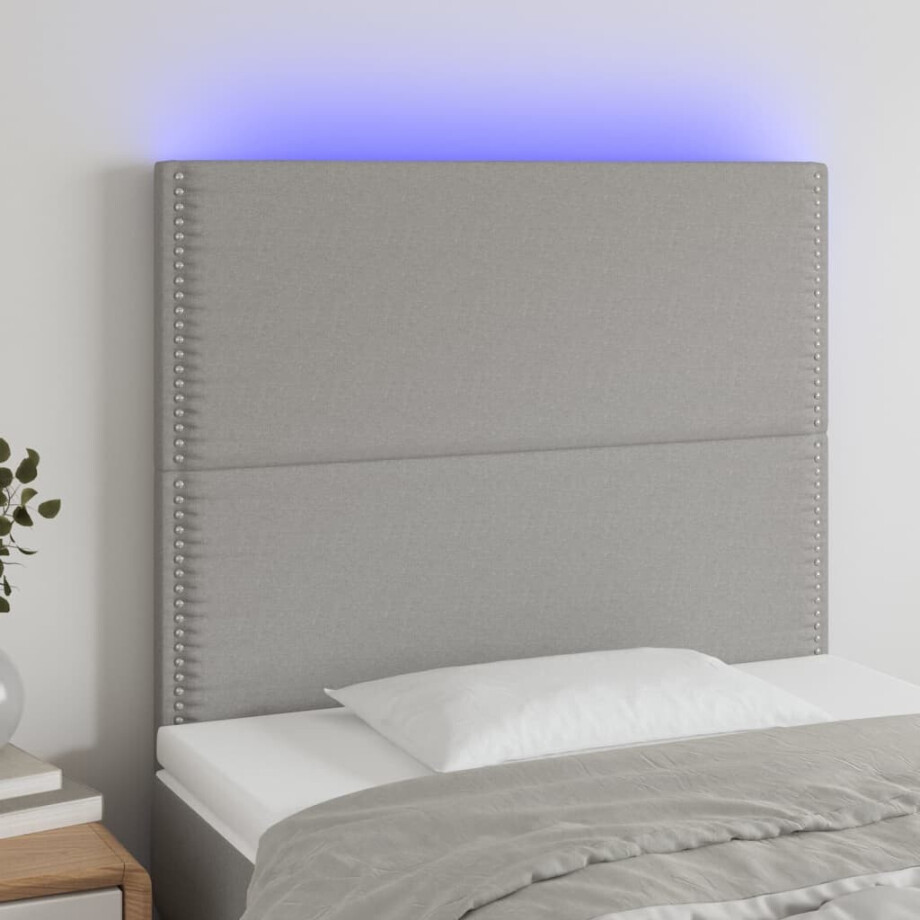 vidaXL Hoofdbord LED 100x5x118/128 cm stof lichtgrijs vidaXL Hoofdbord LED 100x5x118/128 cm stof lichtgrijs afbeelding 1