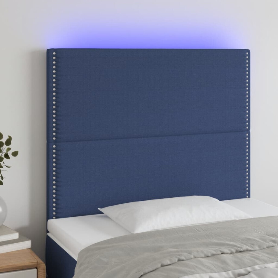 vidaXL Hoofdbord LED 100x5x118/128 cm stof blauw afbeelding 1
