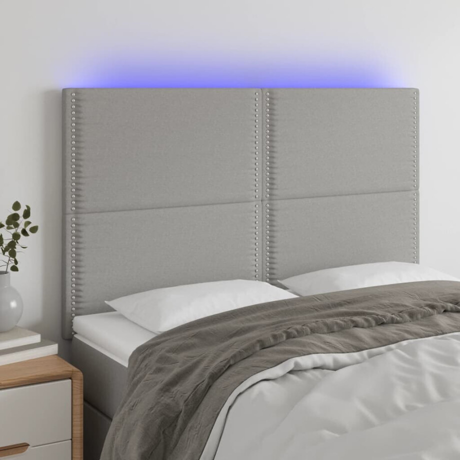 vidaXL Hoofdbord LED 144x5x118/128 cm stof lichtgrijs afbeelding 1