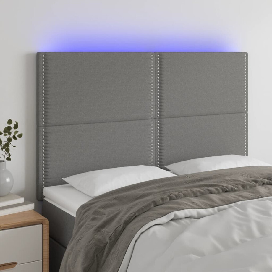 vidaXL Hoofdbord LED 144x5x118/128 cm stof donkergrijs afbeelding 1