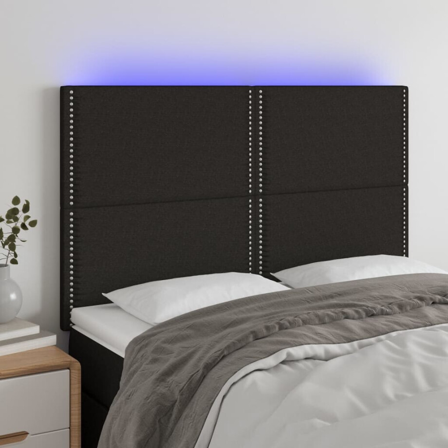 vidaXL Hoofdbord LED 144x5x118/128 cm stof zwart afbeelding 1
