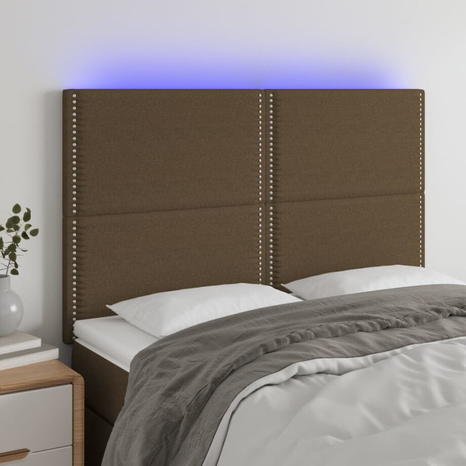 vidaXL Hoofdbord LED 144x5x118/128 cm stof donkerbruin afbeelding 1