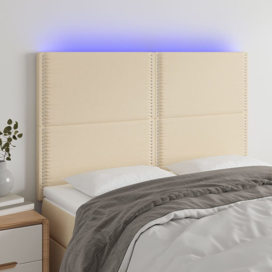 vidaXL Hoofdbord LED 144x5x118/128 cm stof crèmekleurig afbeelding 1
