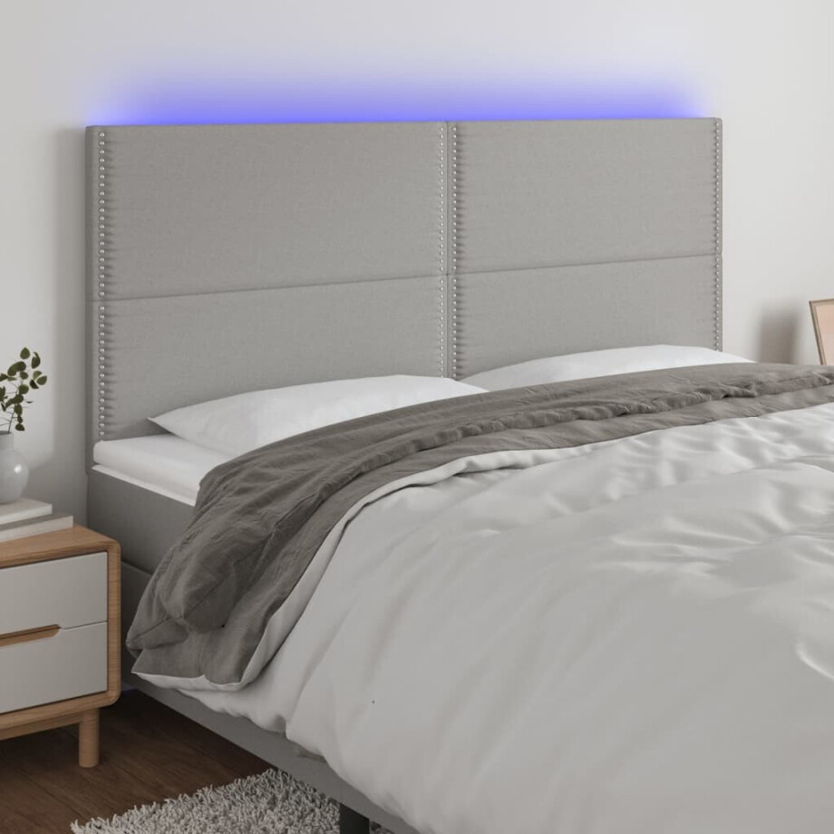 vidaXL Hoofdbord LED 180x5x118/128 cm stof lichtgrijs vidaXL Hoofdbord LED 180x5x118/128 cm stof lichtgrijs afbeelding 1