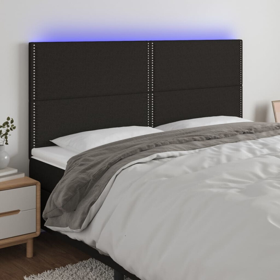 vidaXL Hoofdbord LED 180x5x118/128 cm stof zwart afbeelding 1