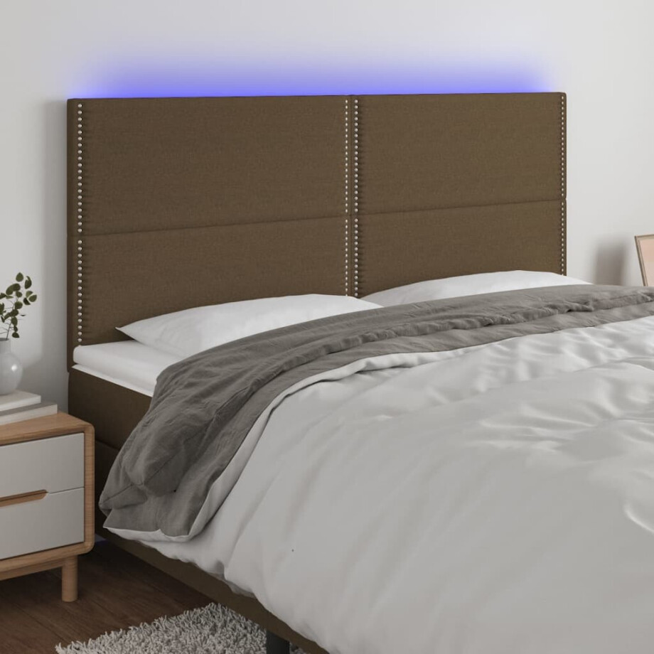 vidaXL Hoofdbord LED 180x5x118/128 cm stof donkerbruin afbeelding 1