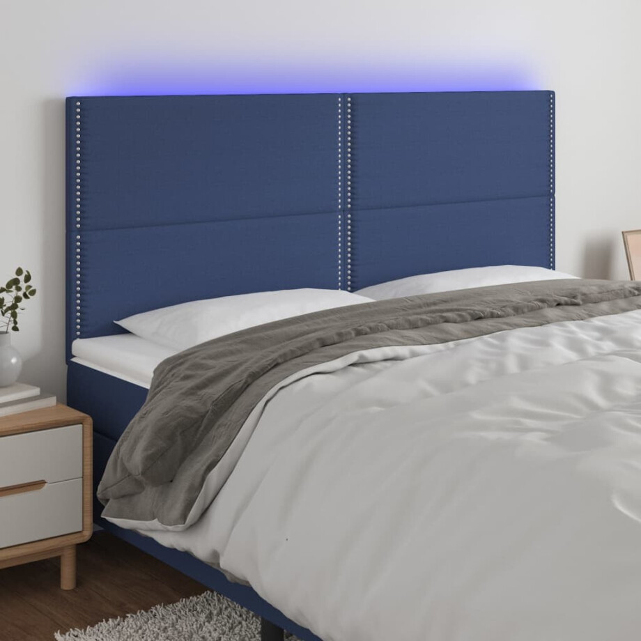 vidaXL Hoofdbord LED 180x5x118/128 cm stof blauw vidaXL Hoofdbord LED 180x5x118/128 cm stof blauw afbeelding 1