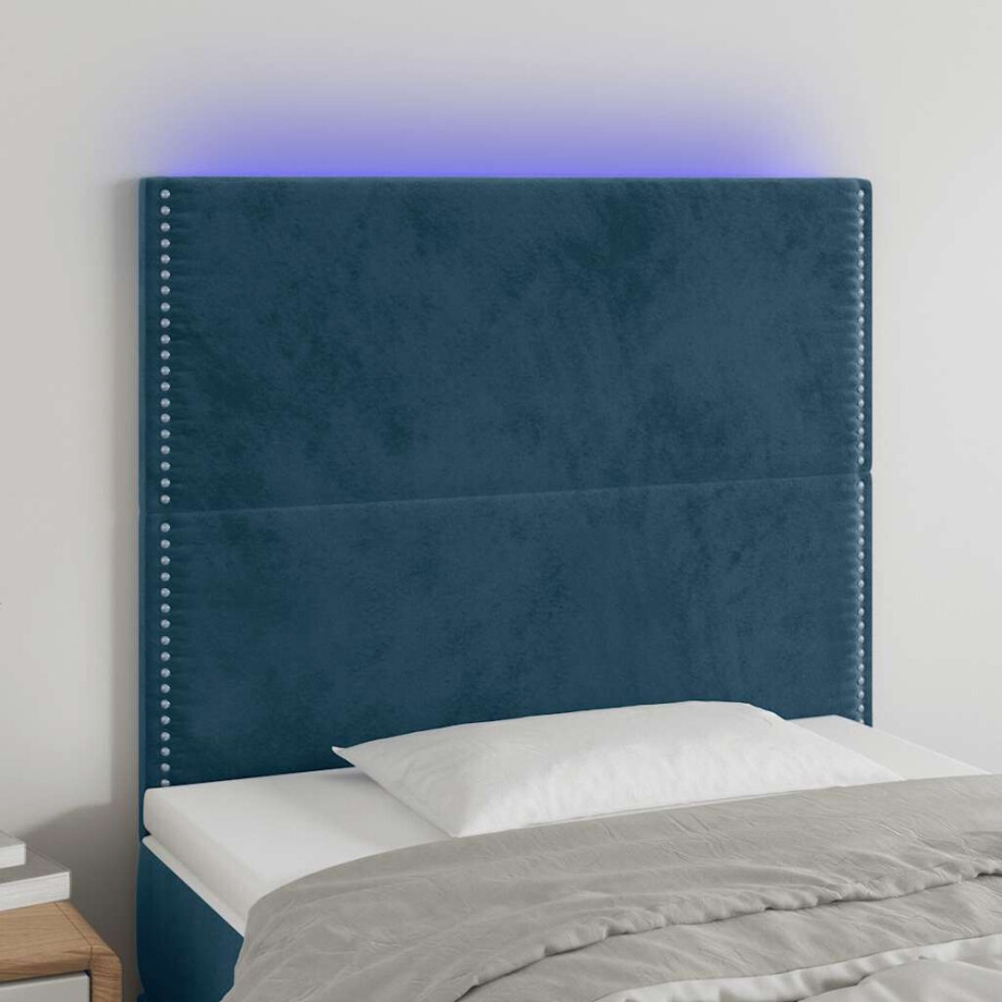 vidaXL Hoofdbord LED 90x5x118/128 cm fluweel donkerblauw afbeelding 1