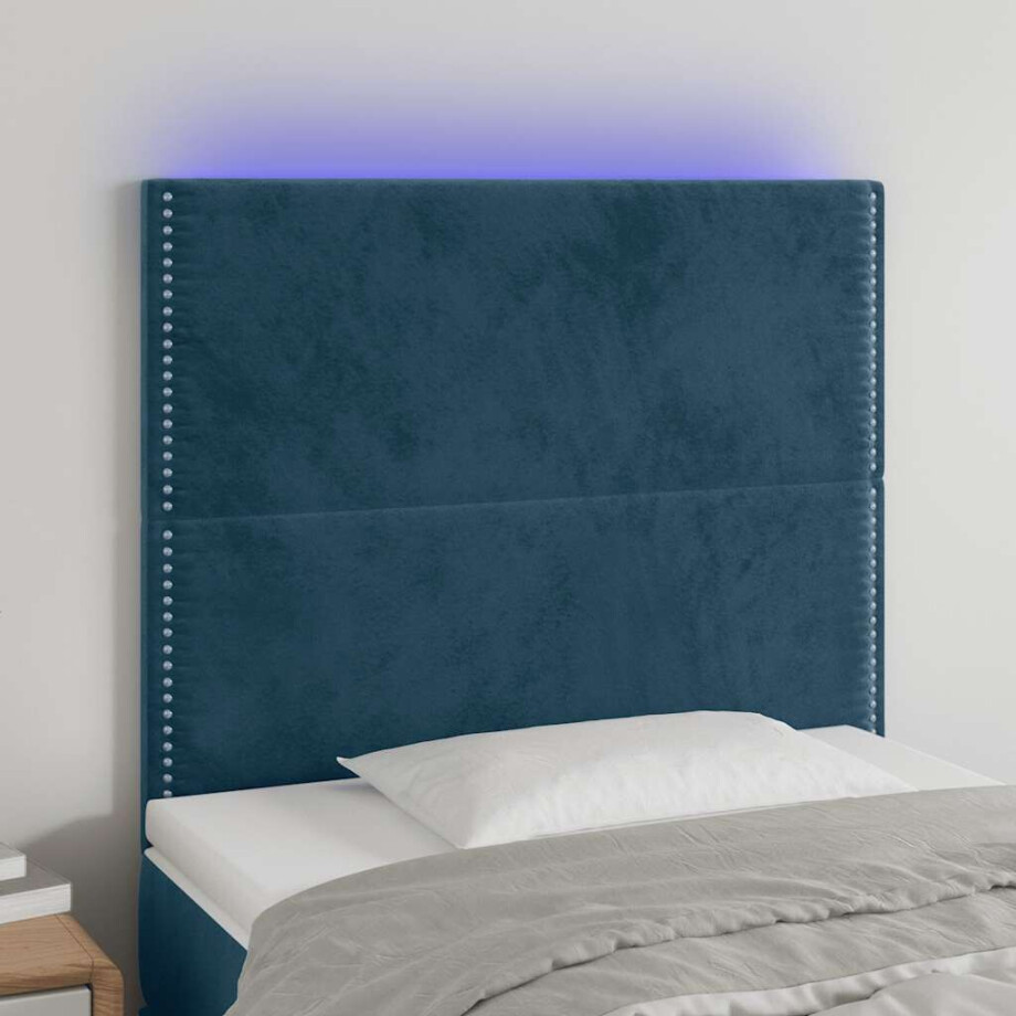 vidaXL Hoofdbord LED 100x5x118/128 cm fluweel donkerblauw afbeelding 1