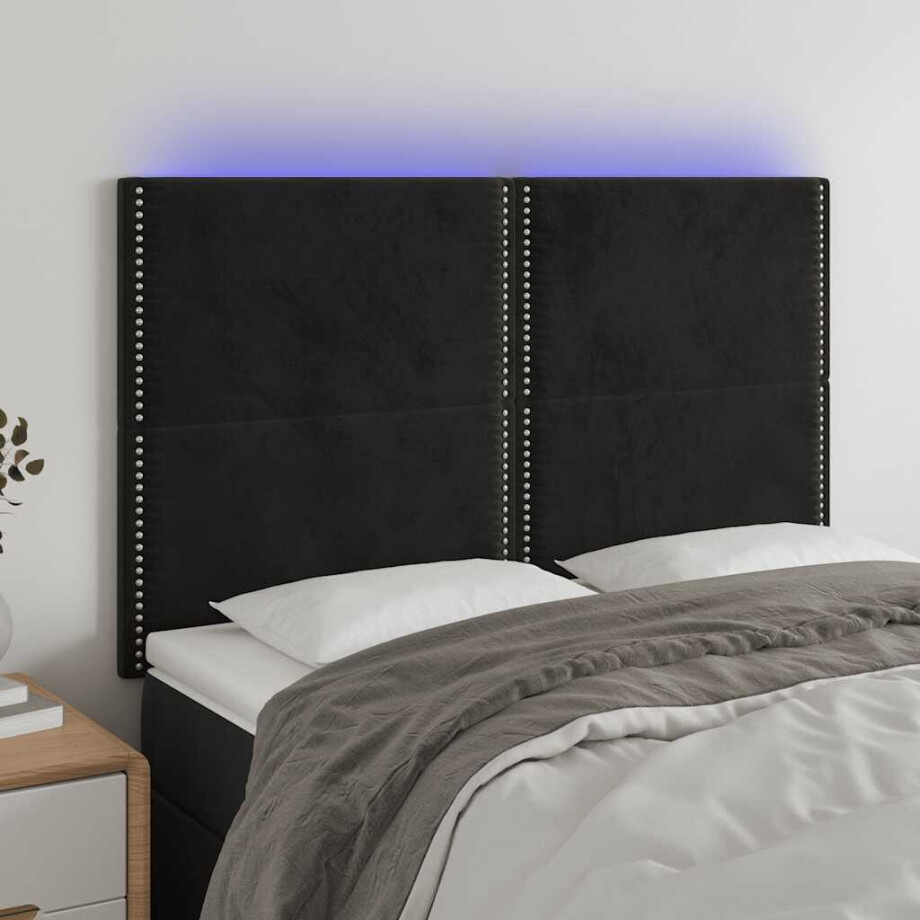 vidaXL Hoofdbord LED 144x5x118/128 cm fluweel zwart afbeelding 1