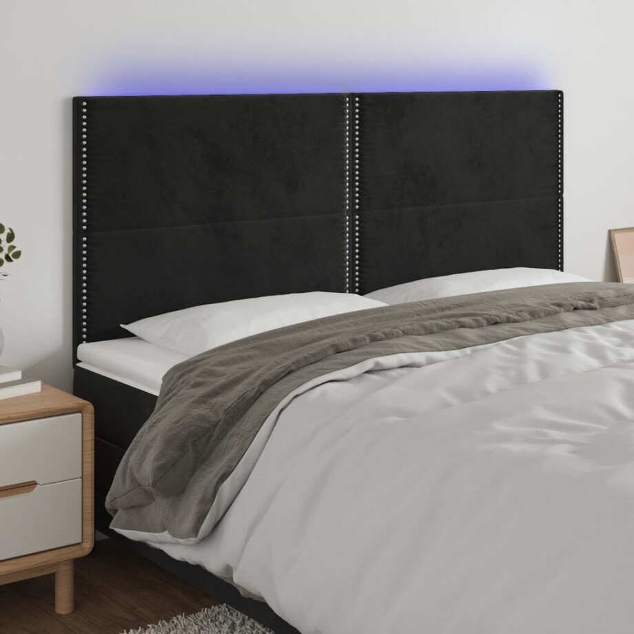 vidaXL Hoofdbord LED 180x5x118/128 cm fluweel zwart afbeelding 1