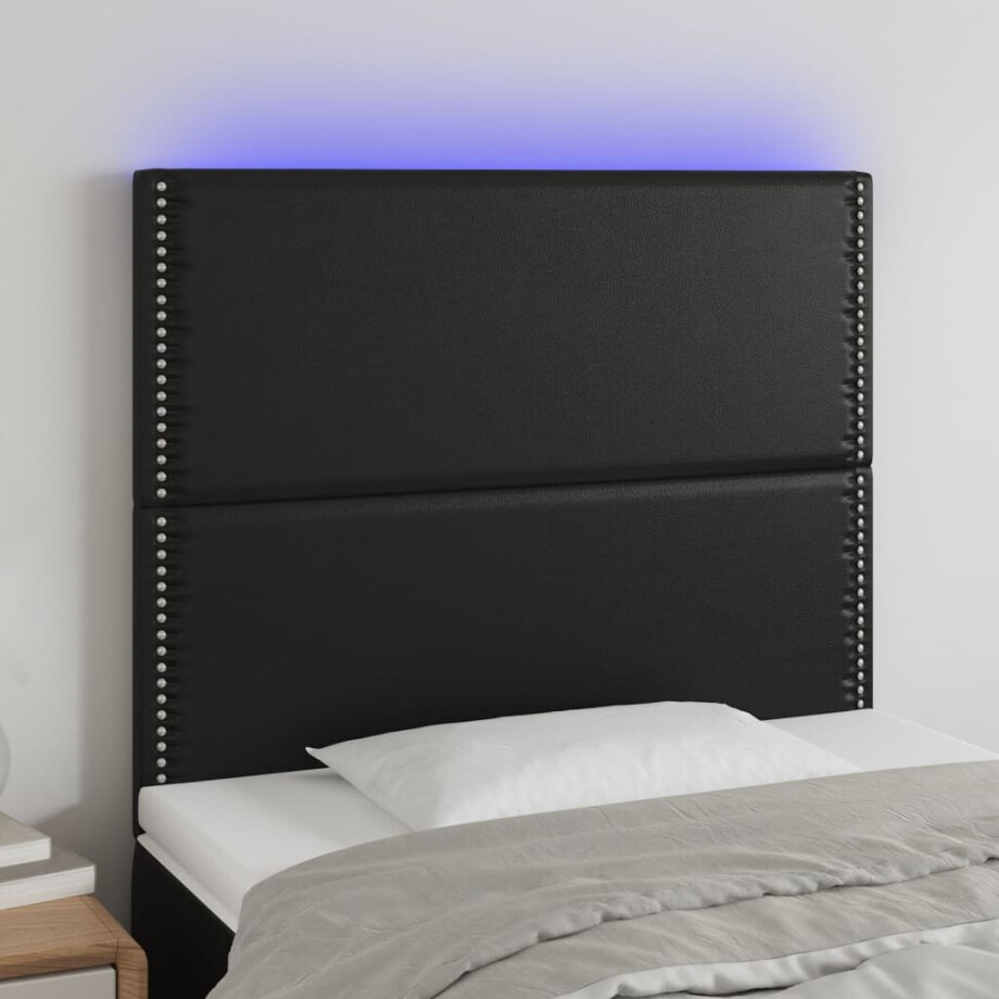 vidaXL Hoofdbord LED 90x5x118/128 cm kunstleer zwart afbeelding 1