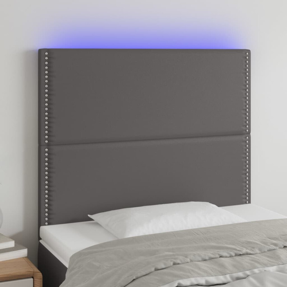 vidaXL Hoofdbord LED 90x5x118/128 cm kunstleer grijs afbeelding 1