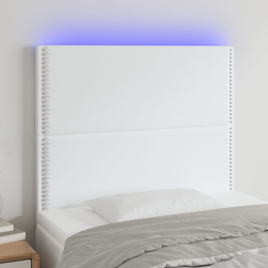 vidaXL Hoofdbord LED 100x5x118/128 cm kunstleer wit afbeelding 1