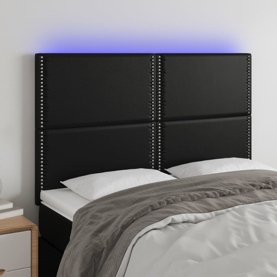 vidaXL Hoofdbord LED 144x5x118/128 cm kunstleer zwart vidaXL Hoofdbord LED 144x5x118/128 cm kunstleer zwart afbeelding 1