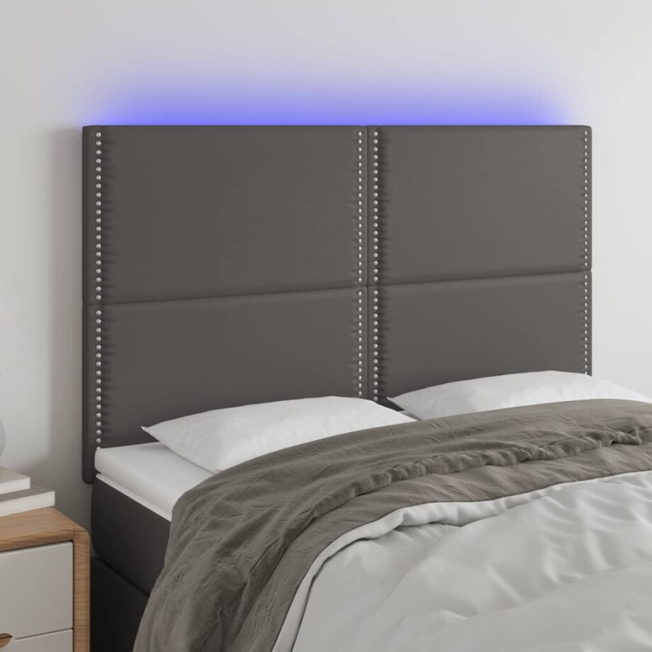 vidaXL Hoofdbord LED 144x5x118/128 cm kunstleer grijs afbeelding 1