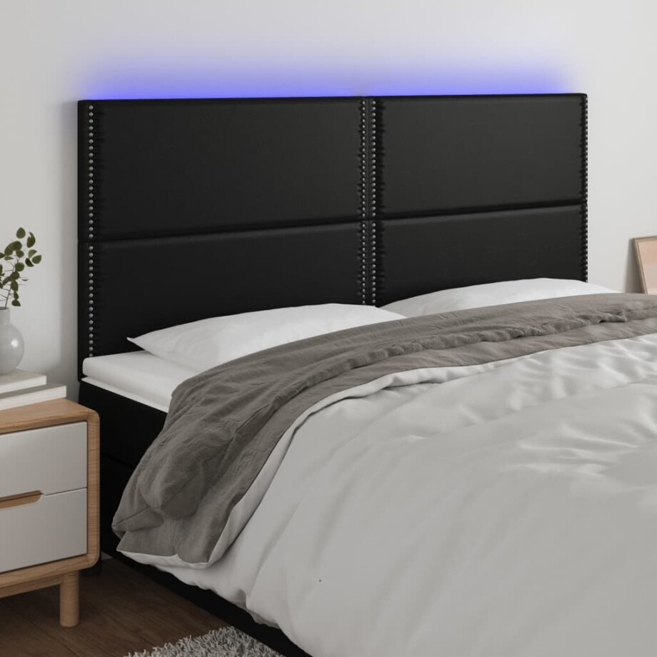 vidaXL Hoofdbord LED 180x5x118/128 cm kunstleer zwart vidaXL Hoofdbord LED 180x5x118/128 cm kunstleer zwart afbeelding 1