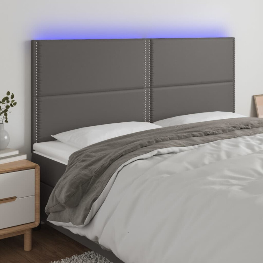 vidaXL Hoofdbord LED 180x5x118/128 cm kunstleer grijs afbeelding 1
