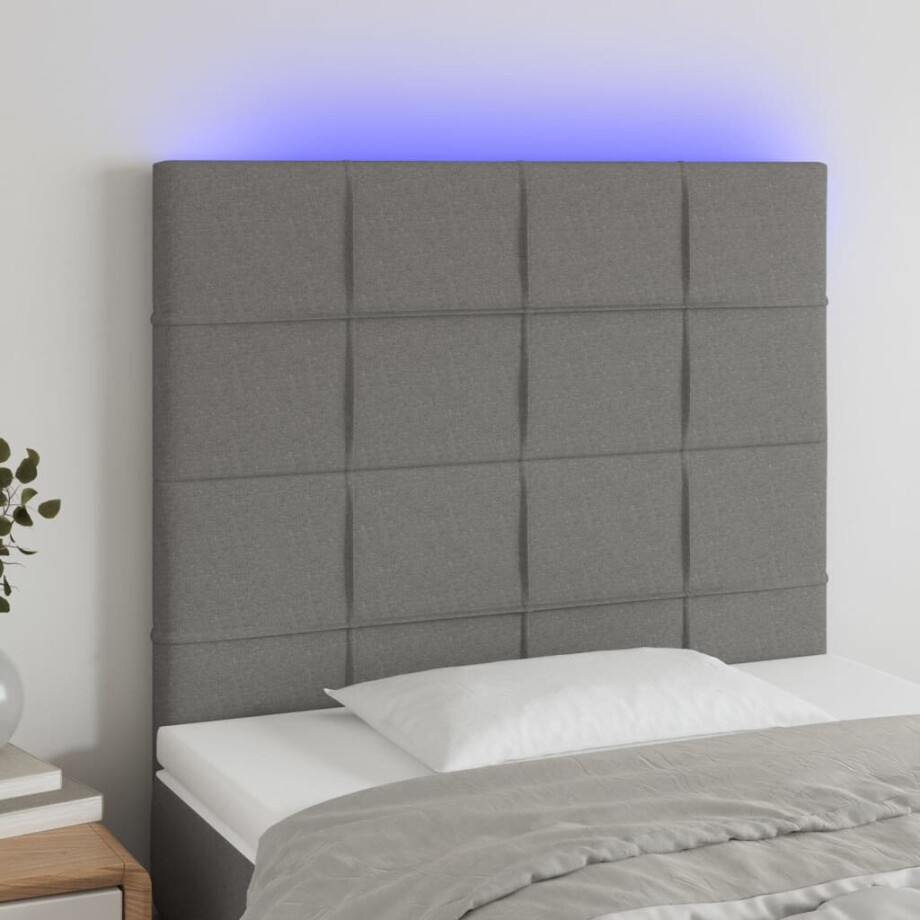 vidaXL Hoofdbord LED 90x5x118/128 cm stof donkergrijs afbeelding 1