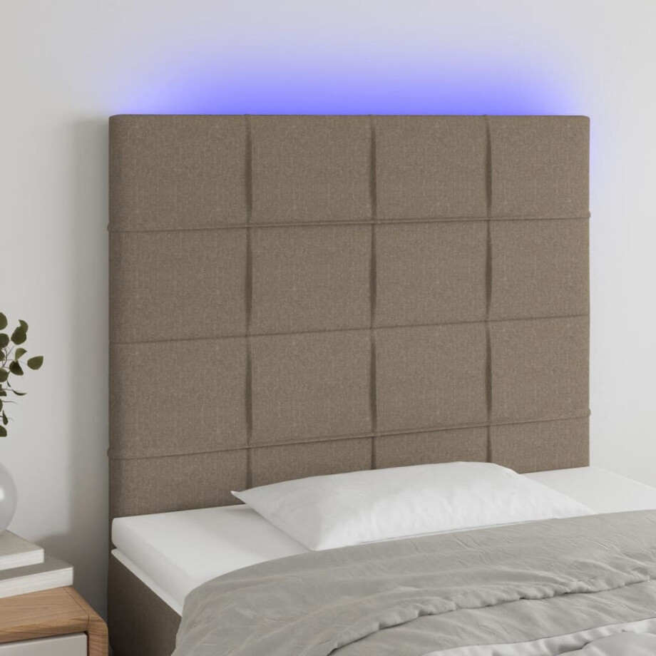 vidaXL Hoofdbord LED 90x5x118/128 cm stof taupe afbeelding 1