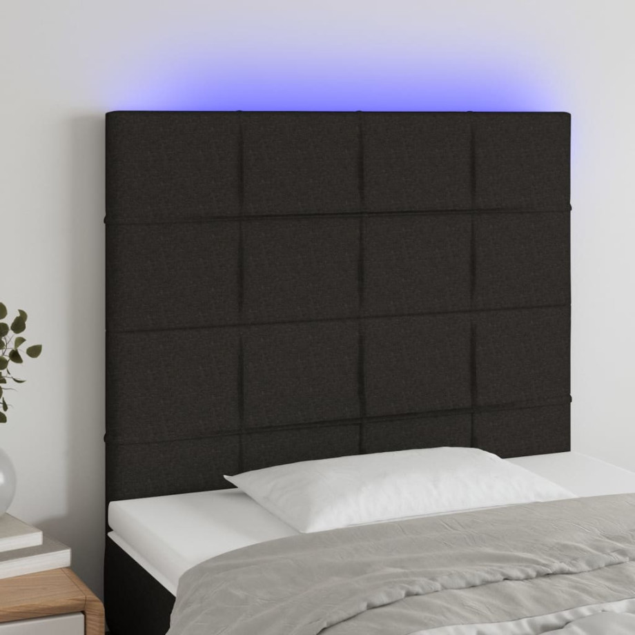 vidaXL Hoofdbord LED 100x5x118/128 cm stof zwart afbeelding 1