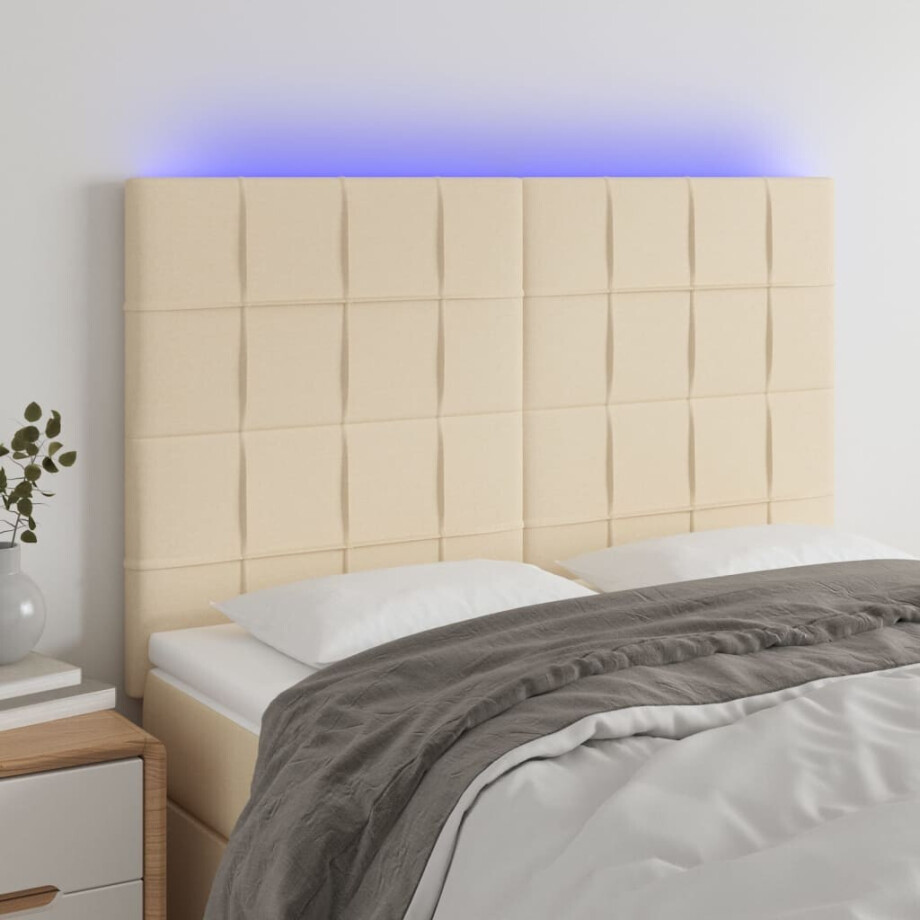 vidaXL Hoofdbord LED 144x5x118/128 cm stof crèmekleurig afbeelding 1