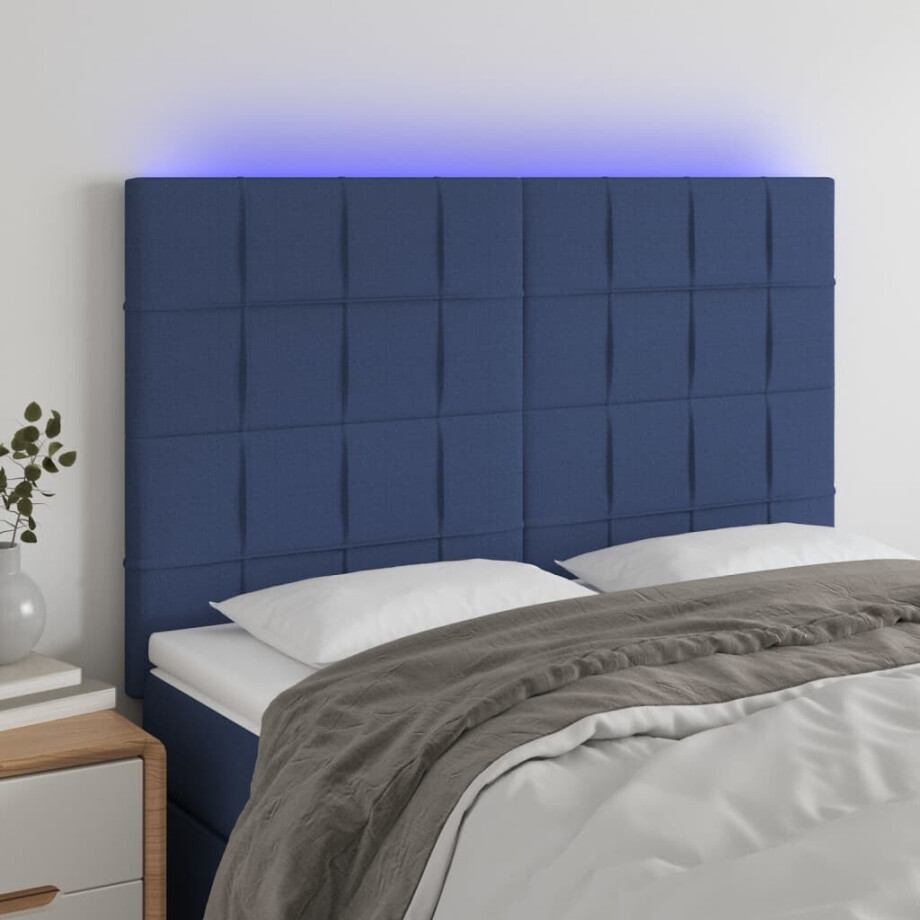 vidaXL Hoofdbord LED 144x5x118/128 cm stof blauw afbeelding 1
