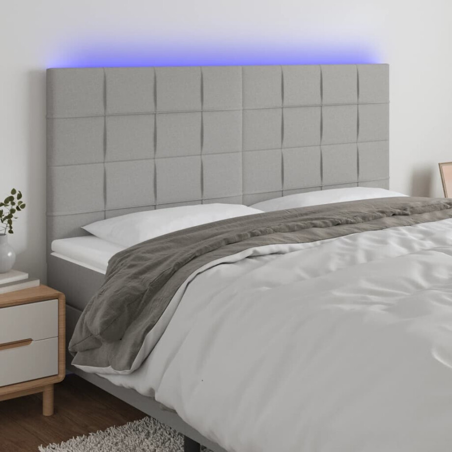 vidaXL Hoofdbord LED 180x5x118/128 cm stof lichtgrijs afbeelding 1