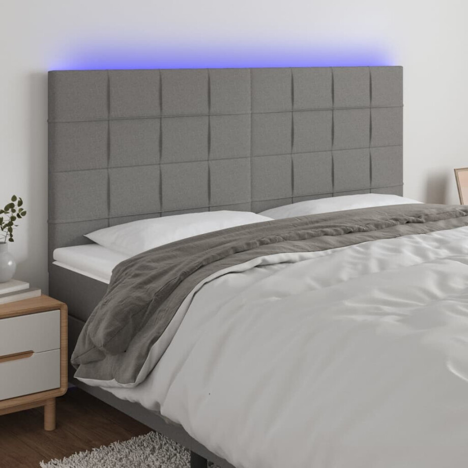 vidaXL Hoofdbord LED 180x5x118/128 cm stof donkergrijs vidaXL Hoofdbord LED 180x5x118/128 cm stof donkergrijs afbeelding 1
