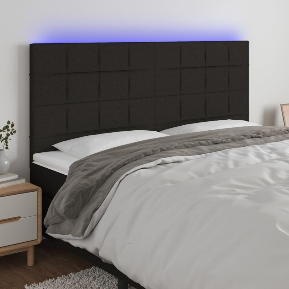 vidaXL Hoofdbord LED 180x5x118/128 cm stof zwart vidaXL Hoofdbord LED 180x5x118/128 cm stof zwart afbeelding 1