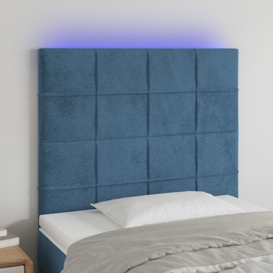 vidaXL Hoofdbord LED 90x5x118/128 cm fluweel donkerblauw afbeelding 1