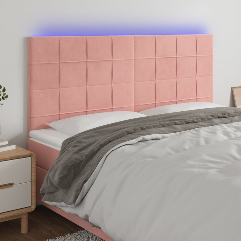 vidaXL Hoofdbord LED 160x5x118/128 cm fluweel roze afbeelding 1