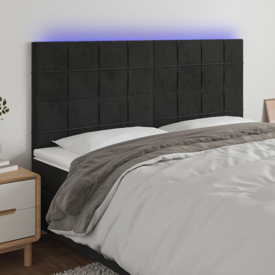 vidaXL Hoofdbord LED 200x5x118/128 cm fluweel zwart afbeelding 1