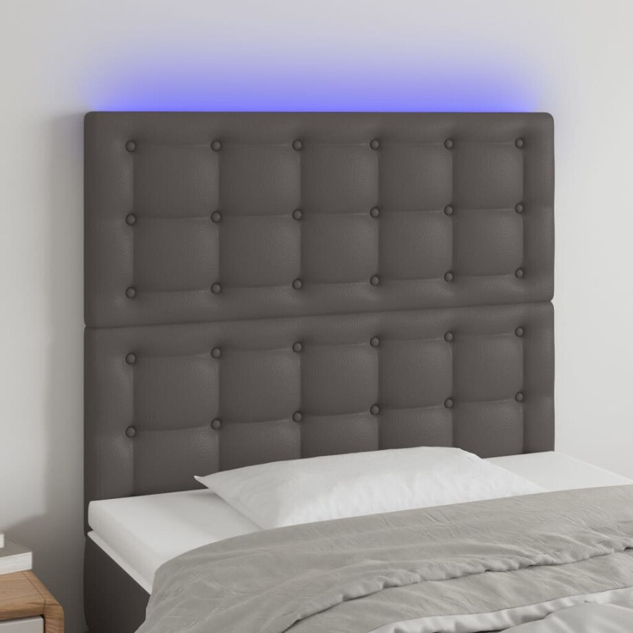 vidaXL Hoofdbord LED 80x5x118/128 cm kunstleer grijs afbeelding 1