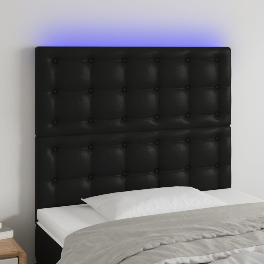 vidaXL Hoofdbord LED 90x5x118/128 cm kunstleer zwart vidaXL Hoofdbord LED 90x5x118/128 cm kunstleer zwart afbeelding 1